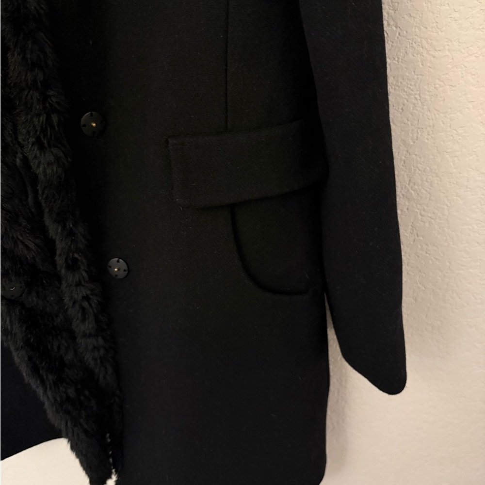 Zara Black Faux Fur Collar Coat Medium - Picture 7 of 7